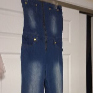 Denim Blue Women’s Zip-Front Jeans Jumpsuit Sz XL
